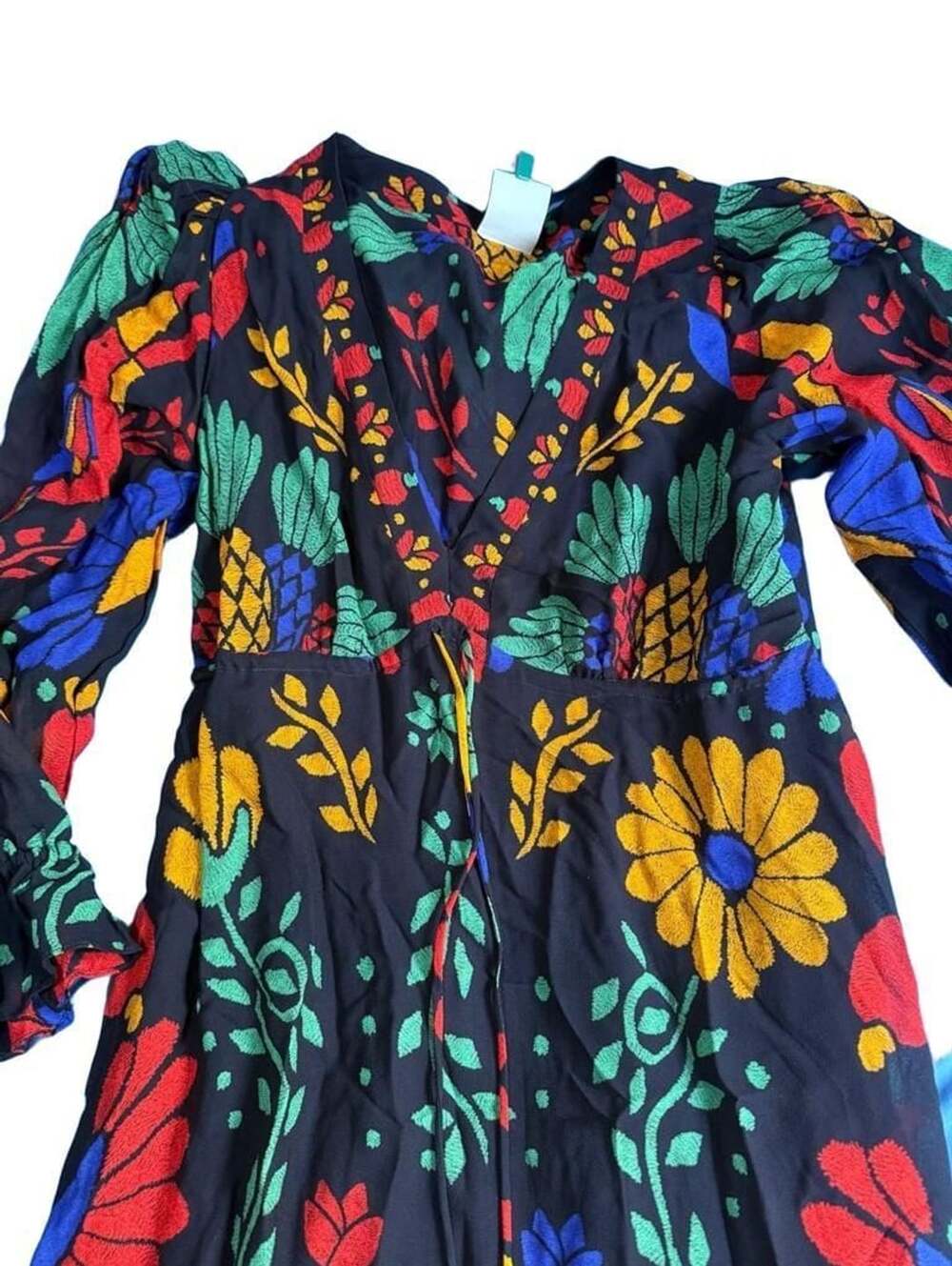 FARM Rio Toucan Pineapple Print Maxi Dress Size M Long Sleeve - Picture 2 of 5